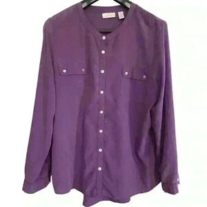 Chicos Tunic Roll Sleeve Silky Button Up Top Size 3 Large Purple Career Flowy